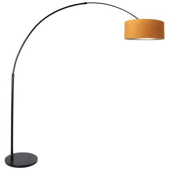 Lampadaire - Sienna - Sparkled - Noir Mat - Velours Doré - Arqué - E27