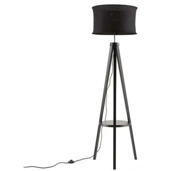 Lampadaire trépied hévéa et abat-jour lin, Setto