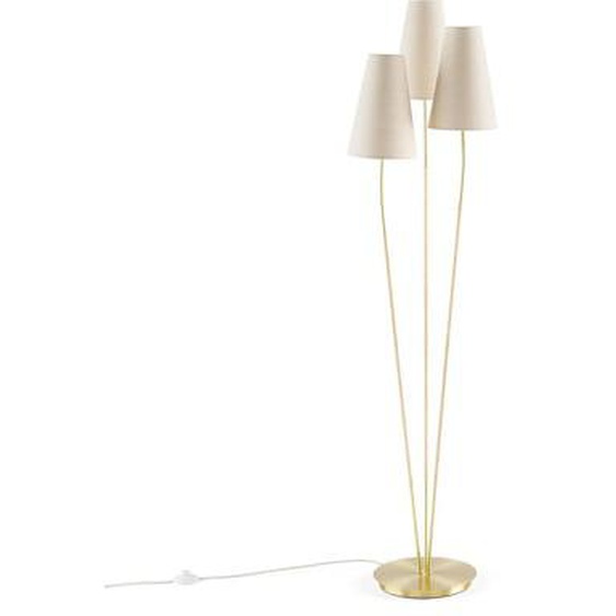 Lampadaire triple en laiton, lin & rotin, Amaya