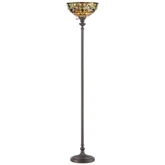 Lampadaire, verre Tiffany, métal, bronze, H 177,8 cm