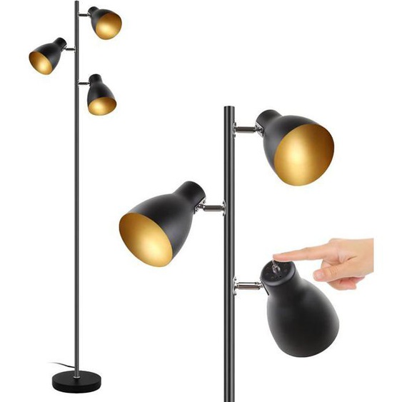 Lampadaire Vintage, 3 Spots Orientables,Interrupteur De Commande Indépendant Lampe À Pied Design Rétro, Ampoules E14 Led Ou Halogèn