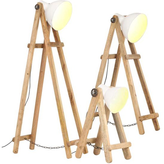 Lampadaires 3 pcs Blanc E27 Bois de manguier massif
