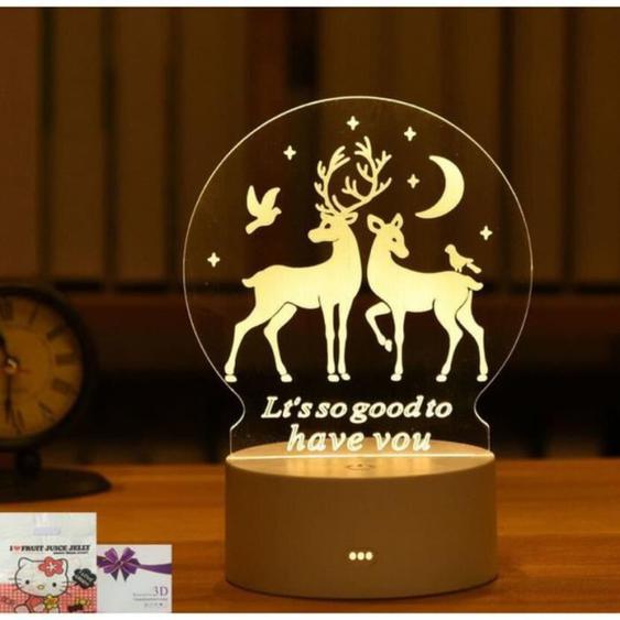 Lampe 3D Acrylique USB LED Veilleuses Enseigne Au Néon Lampe De Noël Décorations De Noël rw0808lmp03ec Deux élans