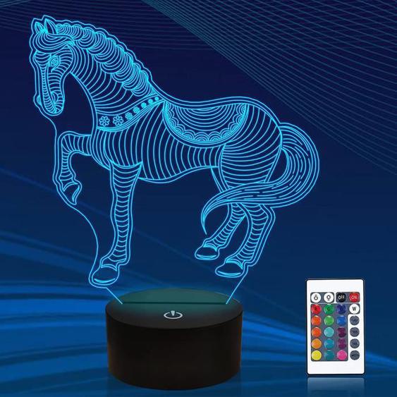 Lampe 3D Cheval Veilleuses pour enfants,Lampe de chevet 16couleurs avec télécommande Cadeaux de Noël et danniversaire pour enfants