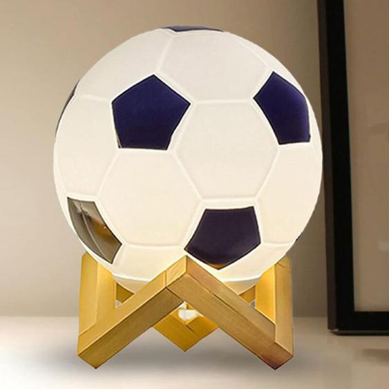 Lampe 3D football LED, luminosité réglable, alimentation USB, base en bois massif, lampe décorative pour chevet.