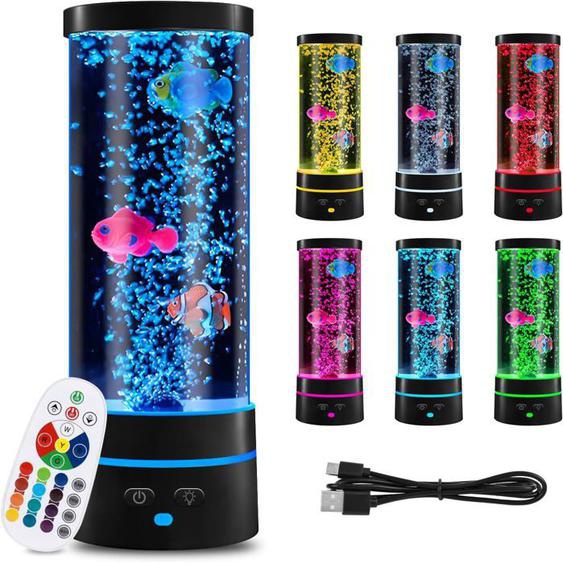 Lampe à Lave, Lampe à Bulles avec Poisson, USB Lampe à Lampe à Bulles LED 29 cm, 16 Changement de Couleur Lampe dambiance