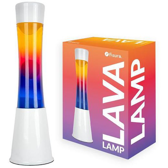 Lampe à lave multicolore. Base blanche et verre à effet dégradé multicolore. Lampe à lave vintage. Dimensions: 11 x 39,5 cm -