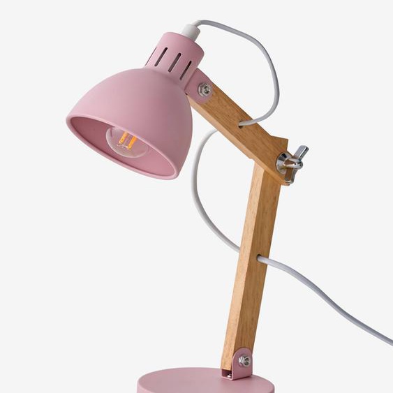 Lampe à poser articulée en bois et métal rose