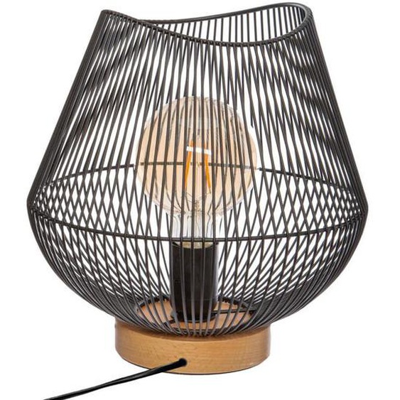 Lampe à poser en métal noir et bois de hêtre 28cm Jena