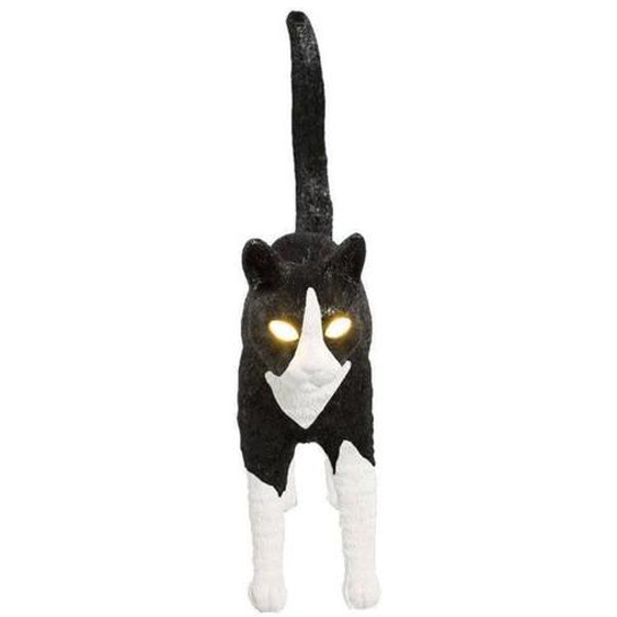 Lampe à poser LED Seletti - Cat Lamp Felix noir blanc en résine - Tactile et rechargeable USB