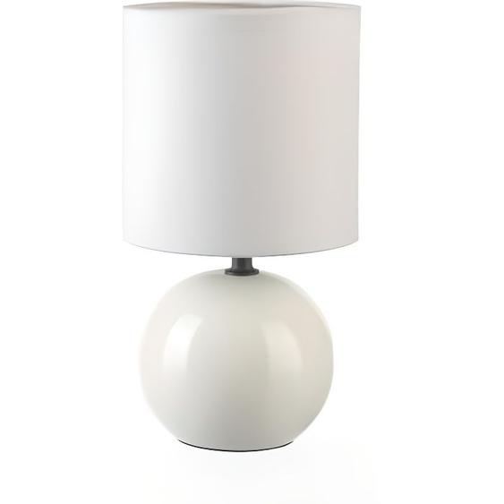 Lampe de chevet - Céramique - Boule 25cm - Blanche - 60W - Abat-jour en toile
