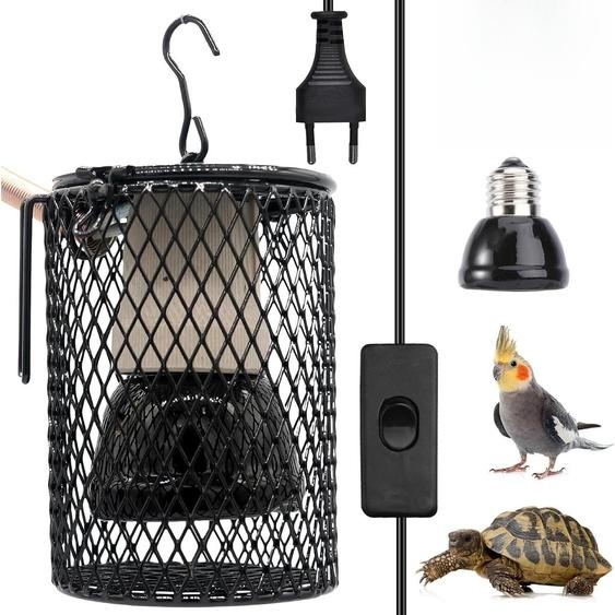 Lampe chauffante pour reptiles avec cage de protection, lampe chauffante E27 en céramique, lampe chauffante en céramique 100 W 220 V, support de lampe pour terrarium pour tortues, serpents