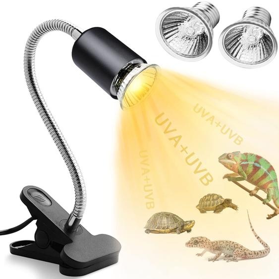 Lampe chauffante pour tortues, lampe chauffante pour reptiles, lampe chauffante UV avec clip, chauffage E27, animaux daquarium, variateur + ampoules 25 W/50 W, 2 pièces