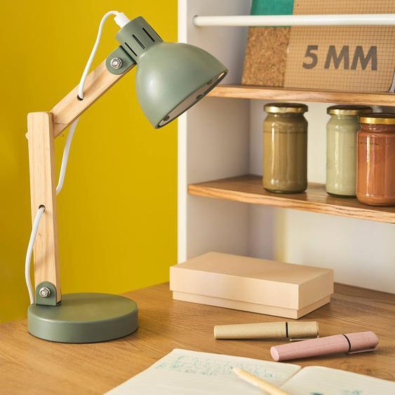 Lampe de bureau bois et métal vert sauge