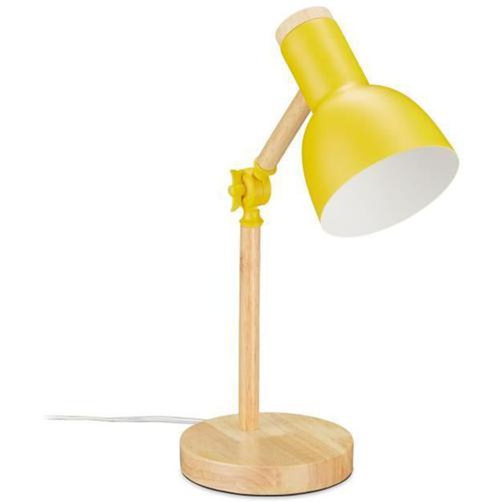 Relaxdays Lampe de table de travail, retro,bureau, réglable, bois et métal, E 14, HxD 45,5 x 14,5cm, jaune