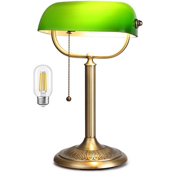 Lampe de bureau verte classique, en verre, avec LED intégrée
