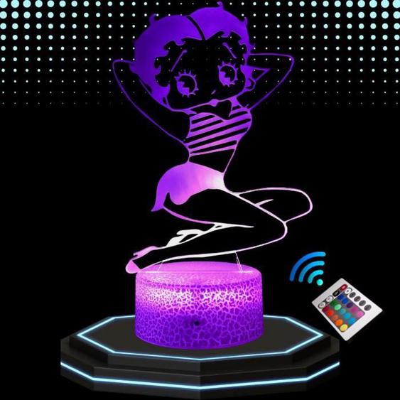 Lampe de Chevet 3D LED Betty Boop, Veilleuse changement de Couleurs, Lampe Tactile Bureau et Chambre Ado Enfant Adulte