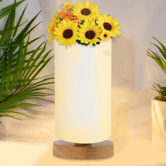 Lampe de Chevet Abat - Avec abat-jour en Verre blanc - Socle en Bois Naturel et Léger - Vase Lumineux - Ampoule LED Incluse