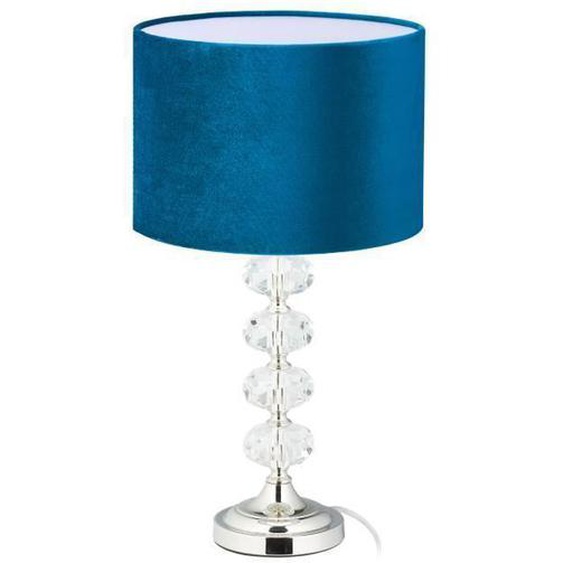 Relaxdays Lampe de chevet, velours et cristal, HxD : 47 x 26 cm, douille E14, table, éclairage indirect, chambre, bleu