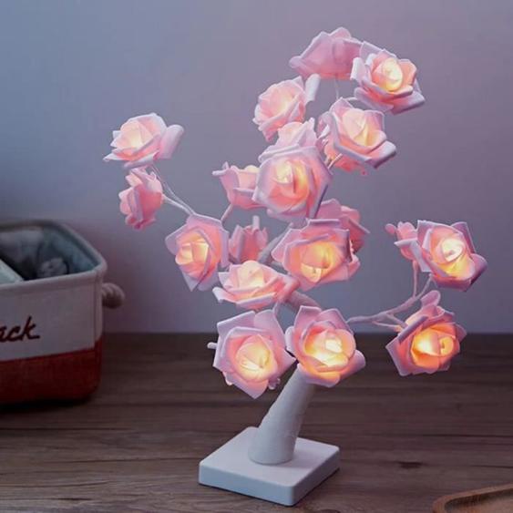 Lampe de chevet LED Lampe à poser Tactile Romantique Branches Réglables Lumière de Rosier DIY Lumière chaude-Rose