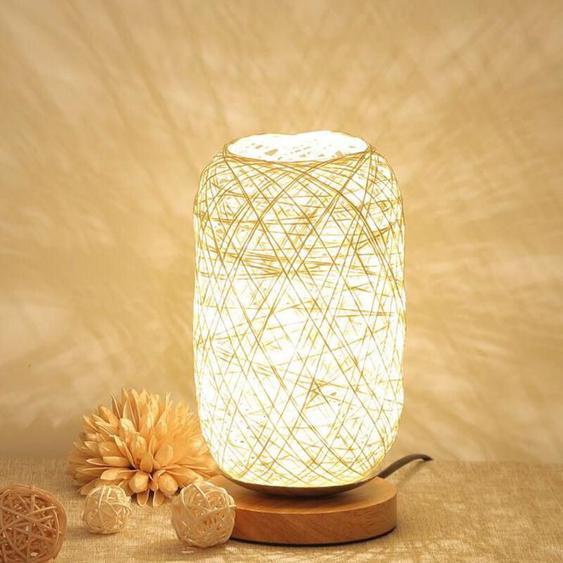 Lampe de chevet moderne en bambou et rotin lampe de table socle bois créatif moderne décoration personnalisée, lampe Led dimmable,