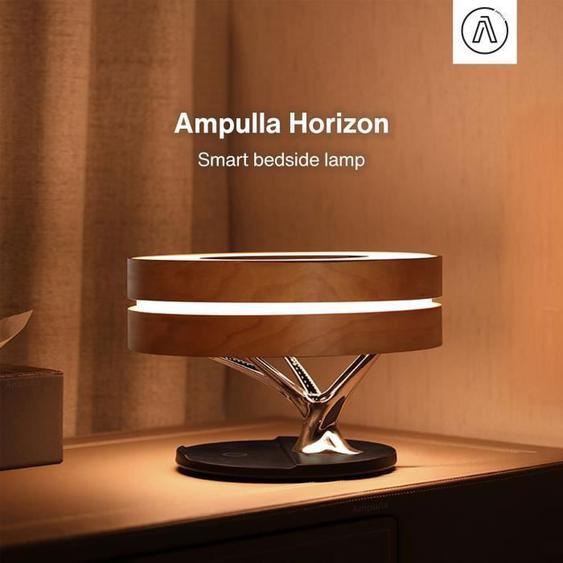 Lampe de Chevet Ronde Horizon avec Enceinte & Chargeur Sans fil - Dimmable Tactile - SILUMEN