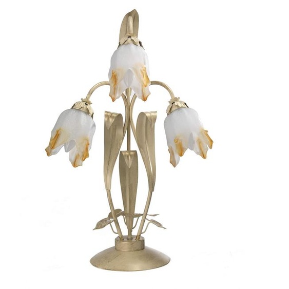Lampe de table, 3 bras, en métal, ivoire/doré, fabriquée à la main
