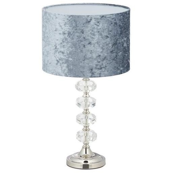 Relaxdays Lampe de table, abat-jour en velours, pied cristal, douille E14, salon et chambre, H x L : 48 x 26 cm, gris