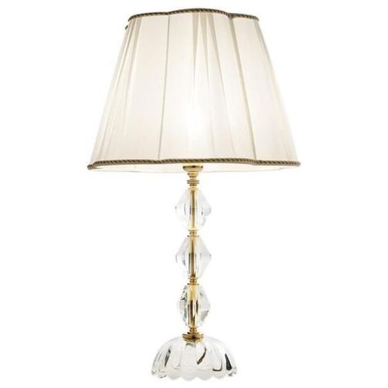 Lampe de table BRIGIDA ,base en cristal,trois éléments en forme de losange,abat-jour en tissu ivoire à effet froissé  Transparent/Or