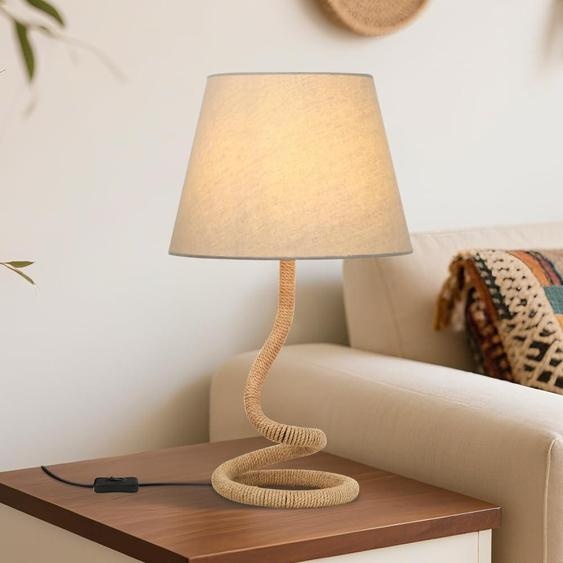 Lampe de table créative avec corde de jute et abat-jour en tissu