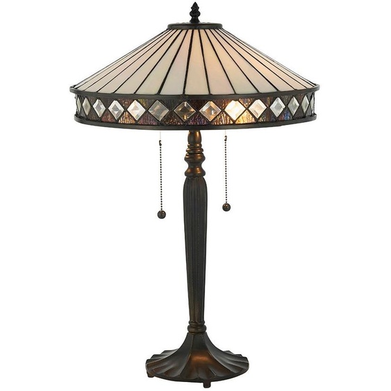 Lampe de table « Diamants » FARGO multicolore noire, 2xE27x20W, verre, dimensions : 63x41,5x41,5 cm, IP20, style Tiffany