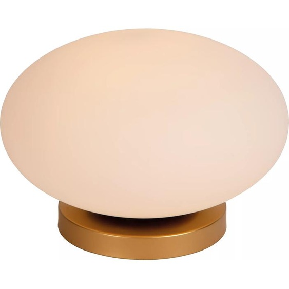 Lampe de table dorée avec abat-jour ovale en verre blanc, culot E27, Elysee Lucide