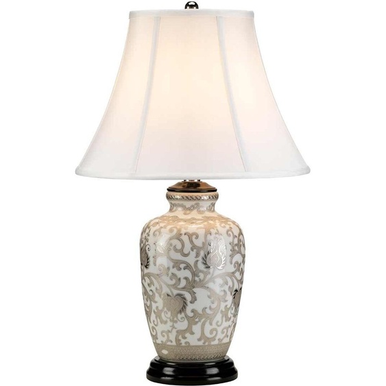 Lampe de table en porcelaine blanche avec fleurs argentées Silverthistle E27 60W Elstead