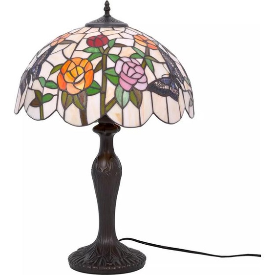 Lampe de table en vitrail ROSE, bronze antique, 1xE27x20W, vitrail, dimensions : 60x40x40 cm, IP20, Kaja