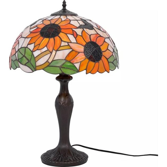 Lampe de table en vitrail SUNFLOWER marron et orange, 1xE27x20W, vitrail, dimensions : 60x40x40 cm, IP20, Kaja