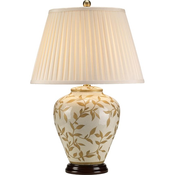 Lampe de table Hampton en porcelaine avec fleurs dorées Leaves Brown Gold E27 60W Elstead