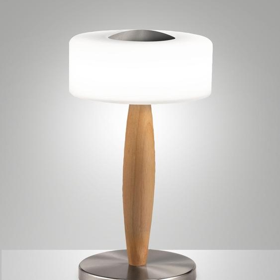 Lampe De Table Led Elea 8W 860Lm 3000K, Structure En Métal, Bois Et Verre Soufflé Avec Variateur Tactile, Finition Nickel Satiné - Elea