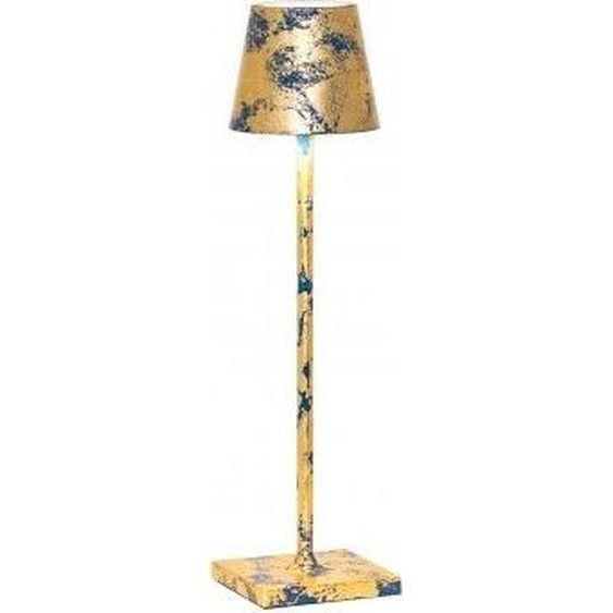 Lampe de table LED Poldina Pro Micro Bleu Capri mat Feuille dOr Craquelè rechargeable et dimmable avec batterie jusquà 12 heures