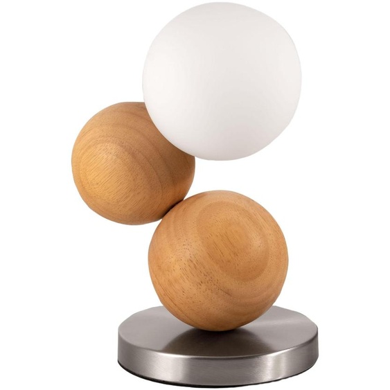 Lampe De Table Micky 23 Cm En Métal, Bois Et Verre Soufflé, Coloris Chêne, Variateur Tactile, Ampoule G9 20 W Incluse - Micky