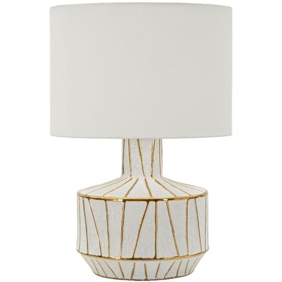 Lampe De Table Moderne Tangeri - Pied Cylindrique En Céramique Dorée Et Blanche, Abat-Jour En Tissu, Douille E27 - 40 X 40 X 60 Cm
