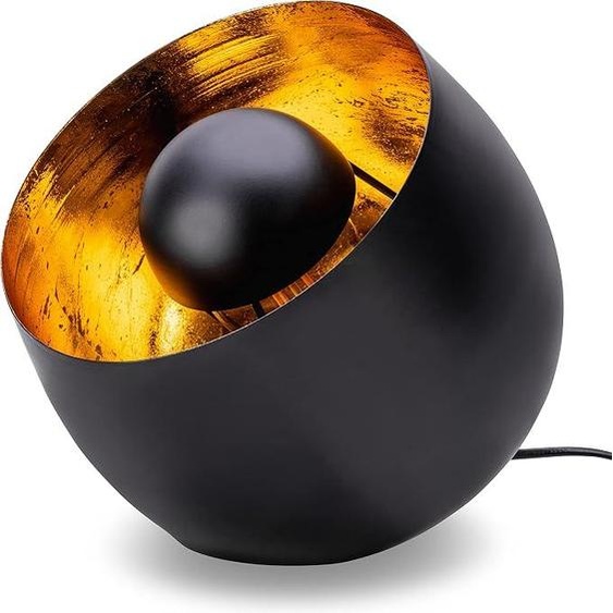 Lampe de table noire et dorée en métal, diamètre 23 cm, lampe sur pied rustique, lampe de table ronde noire, style industriel et rétro, culot E27, puissance maximale 40 watts, accessoire de décoration et cadeau pour une nouvelle maison