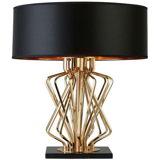 Lampe de table, or, noir, abat-jour textile, H 71,5 cm, ETHAN