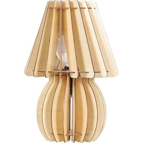 Lampe de table Padiro, 26 x 26 x 40 cm, couleur bois, en contreplaqué, avec lamelles de bois ouvertes, douille E27