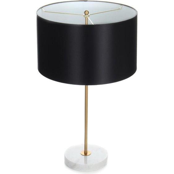 Lampe de table Padiro, 35 x 35 x 65 cm - noire, dorée et blanche - en tissu, métal et marbre - abat-jour en tissu rond