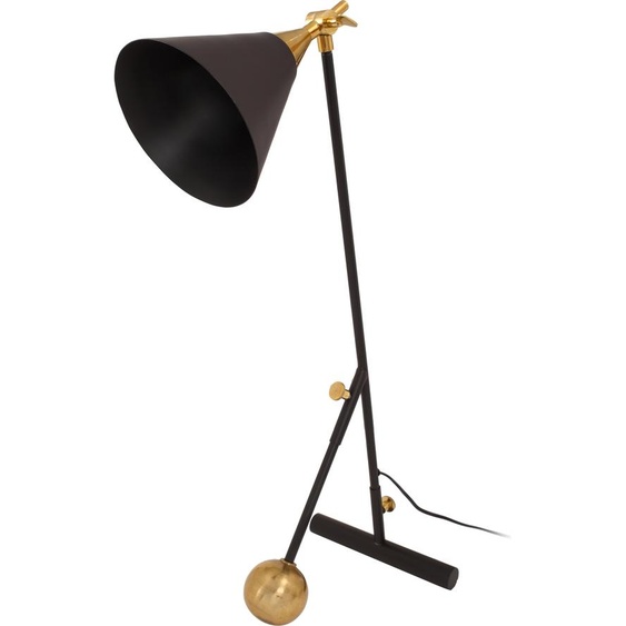 Lampe de table Padiro, 50 x 16 x 76 cm - noire et dorée - en fer - abat-jour incliné et base décorative