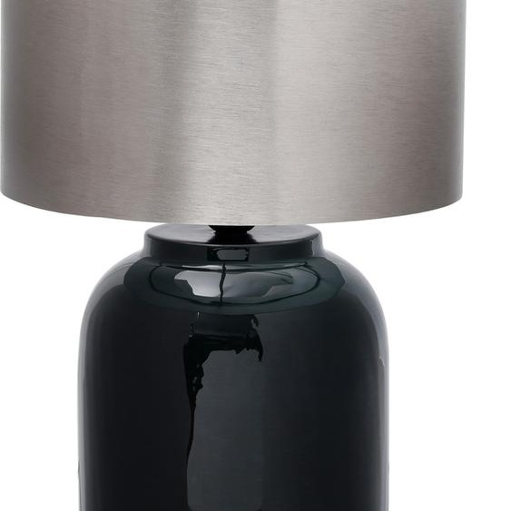 Lampe de table Padiro, dimensions : 31 x 31 x 57,5 cm - couleur vert foncé et argent - matériau : fer - abat-jour rond et base brillante
