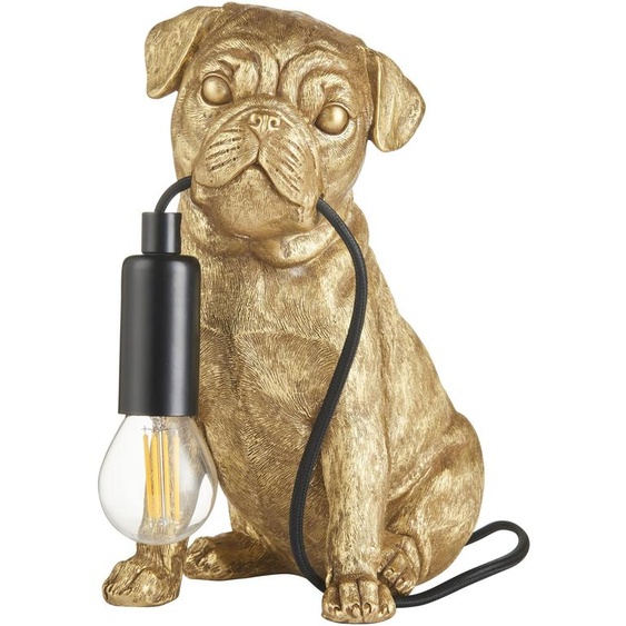 Lampe de table PUG PUPPY vintage dorée, 1xE14x15W, en résine, dimensions : 23,7 x 19,7 x 13 cm, IP20, Endon