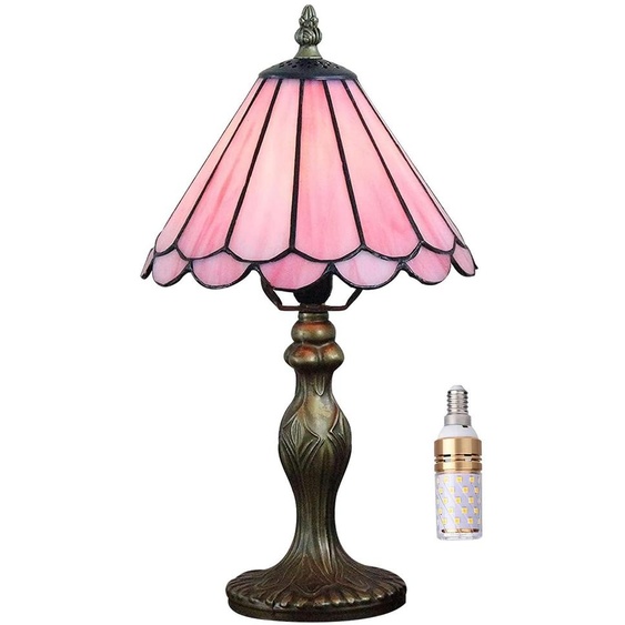 Lampe de table style Tiffany 8 pouces - Lampe de nuit en verre coloré rose pour chambre