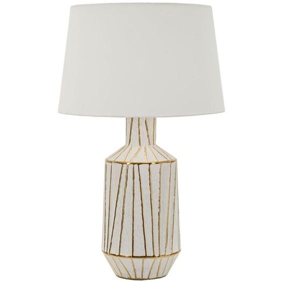 Lampe De Table Tanger Moderne - Pied En Céramique Blanche Et Décorations Dorées, Abat-Jour En Tissu, Douille E27 - 45 X 45 X 73 Cm