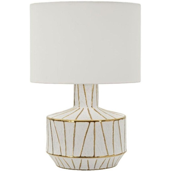Lampe de table moderne Tangeri - Pied cylindrique en céramique dorée et blanche, abat-jour en tissu, douille E27 - 40 x 40 x 60 cm